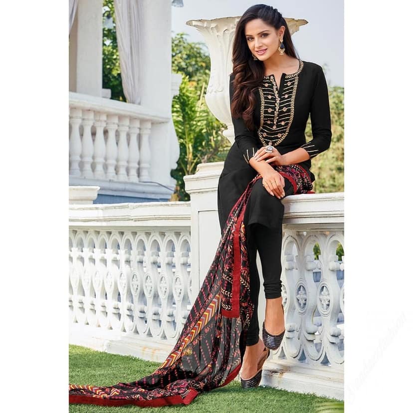 Unstitched Cotton Blend Kurta Fabric Embroidered view 2