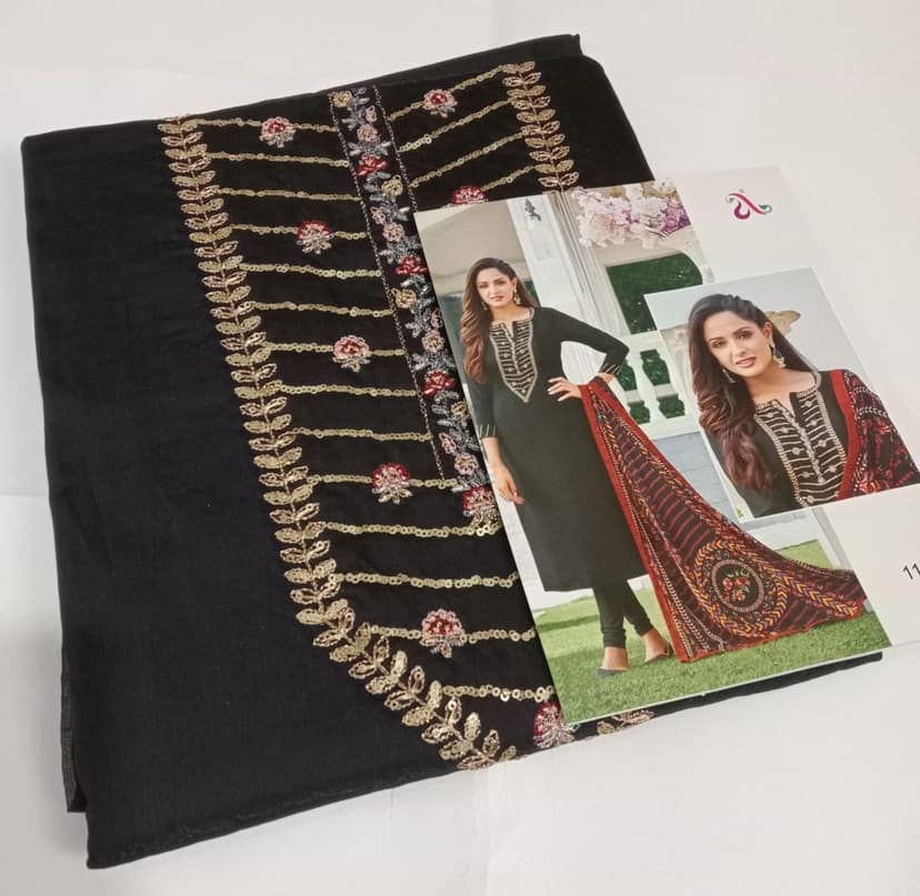 Unstitched Cotton Blend Kurta Fabric Embroidered view 3