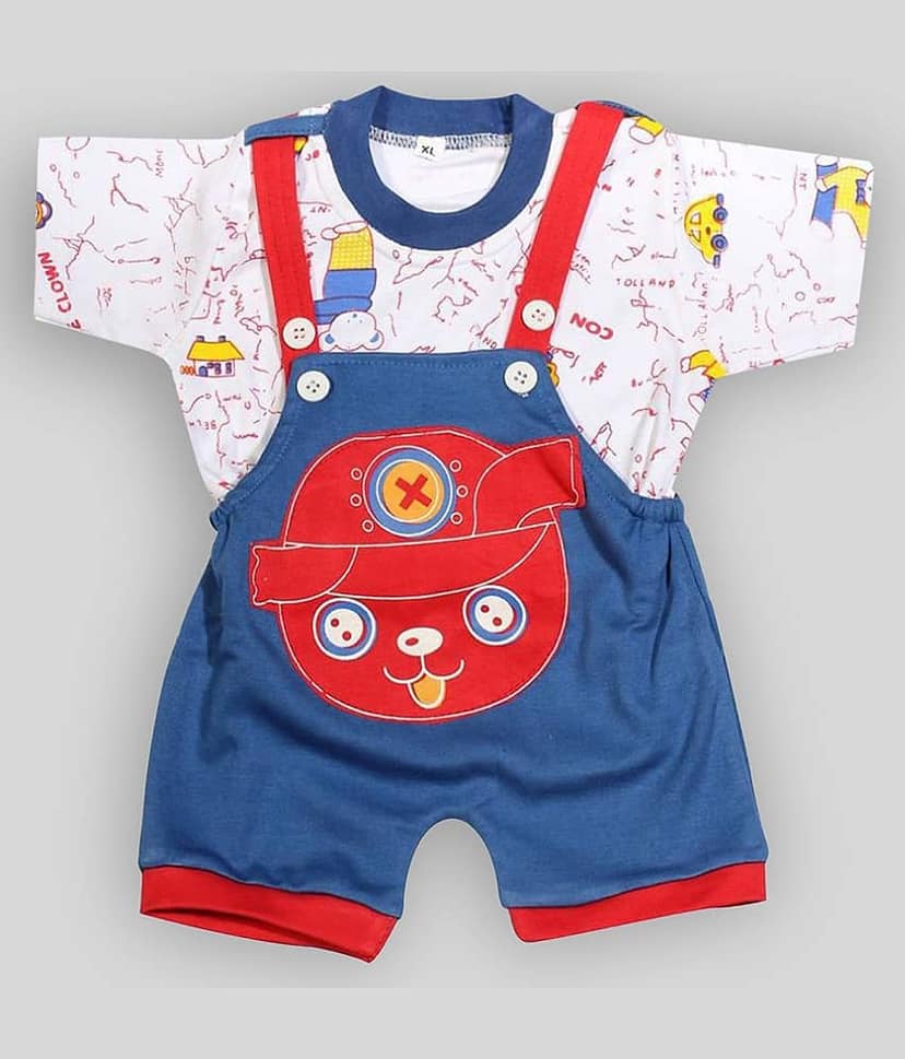 Babeezworld Pack of 2 Baby Girls Cotton Dungarees ( Multicolor ) view 2