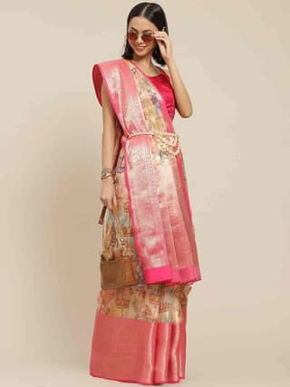 Women's Digital Printed Woven Silk Saree with unstiched blouse piece