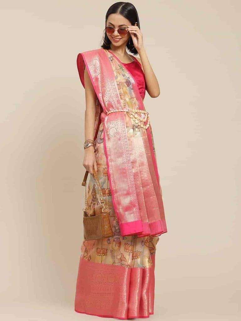 Women's Digital Printed Woven Silk Saree with unstiched blouse piece