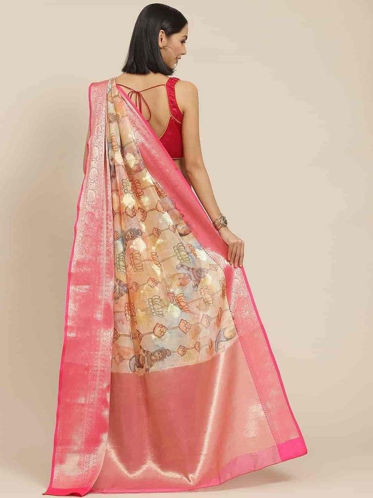 Women's Digital Printed Woven Silk Saree with unstiched blouse piece view 2