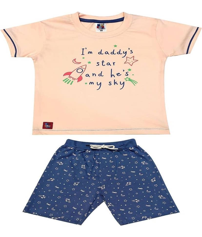 Kideon Pack of 1 Boys Cotton T-Shirt & Shorts Set ( Yellow )