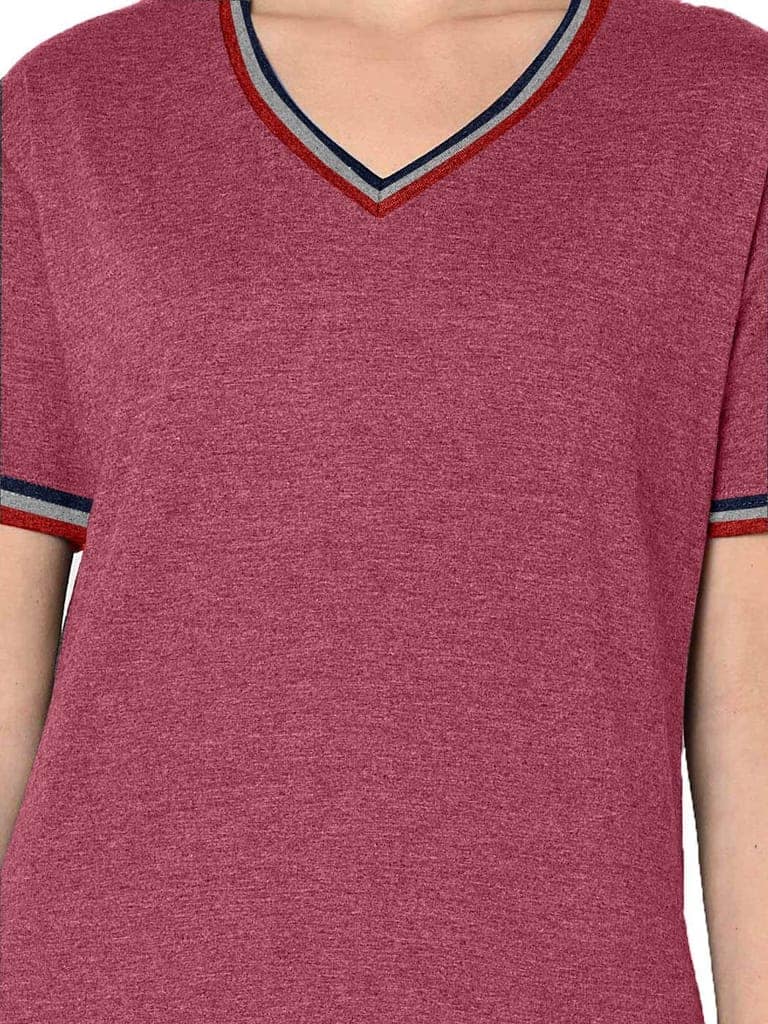 Women Red Color V Neck T Shirts view 3