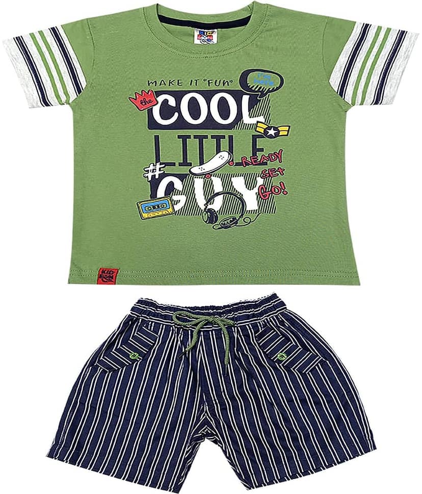 Kideon Pack of 1 Boys Cotton T-Shirt & Shorts Set ( Green )