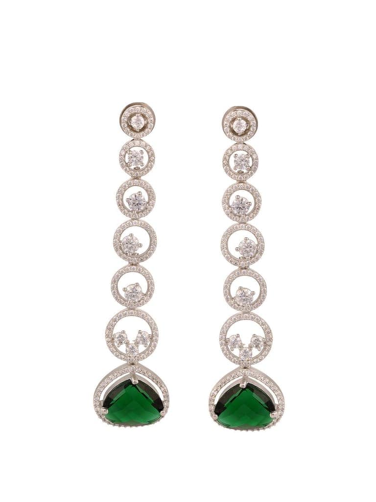 White Rhodium Plated Green AD studded Drop Earrings view 2