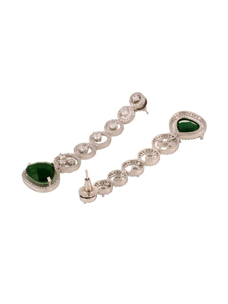White Rhodium Plated Green AD studded Drop Earrings view 4