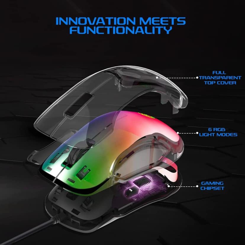 iGear Hawk Wired Gaming Mouse with 8 Customisable Buttons|Dynamic 6 RGB Light Modes|4 Custom Profile Modes|12800 DPI Tracking|Lightweight Black RGB Gaming Mouse|Compatible with iOS,Android & Windows view 3