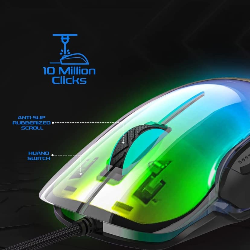 iGear Hawk Wired Gaming Mouse with 8 Customisable Buttons|Dynamic 6 RGB Light Modes|4 Custom Profile Modes|12800 DPI Tracking|Lightweight Black RGB Gaming Mouse|Compatible with iOS,Android & Windows view 4