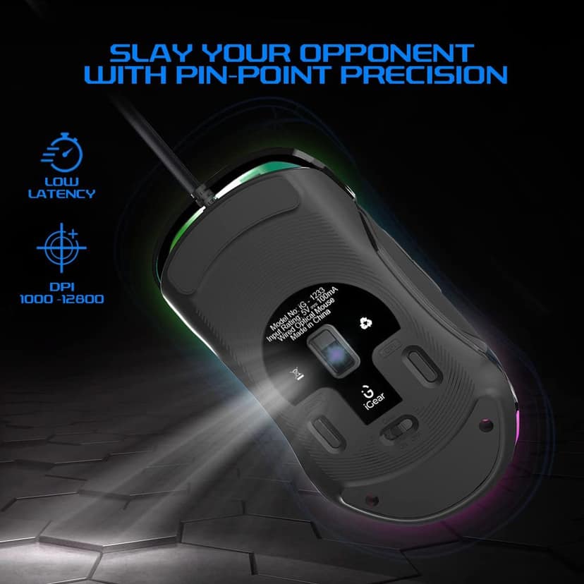 iGear Hawk Wired Gaming Mouse with 8 Customisable Buttons|Dynamic 6 RGB Light Modes|4 Custom Profile Modes|12800 DPI Tracking|Lightweight Black RGB Gaming Mouse|Compatible with iOS,Android & Windows view 5