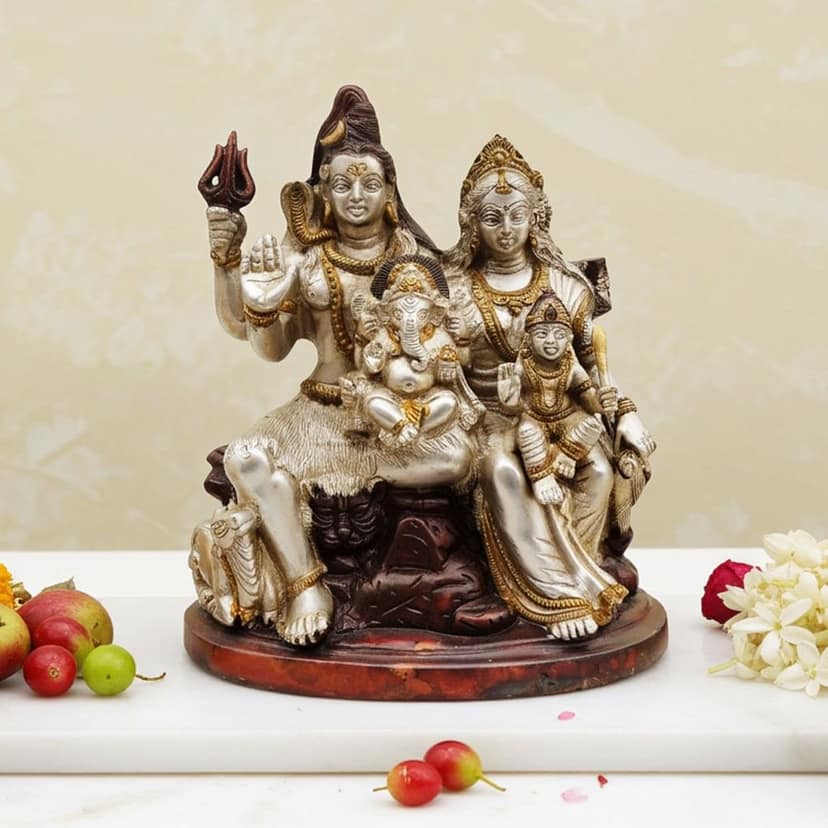 Brass Shiv Parivar Statue - Divine Family Idol, Height : 10 Inch (BSMAS485 A)