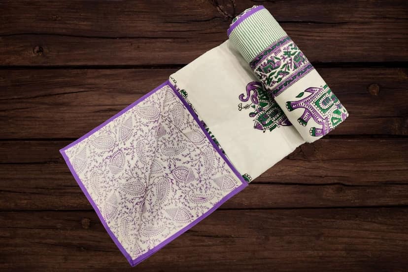 Cotton Blanket - Single Dohar ( 60 x 90 Inches) Green Pink Elephant view 2
