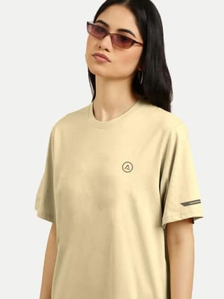 Women Beige Half Sleeve Crew Neck T-shirt