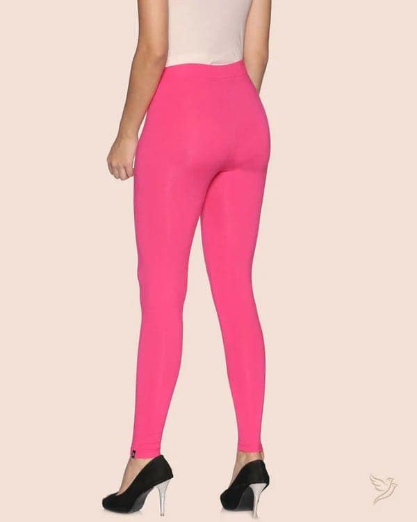 CHINTLES Women's High Waist Stretchy Cotton Leggings - Hot Pink view 3