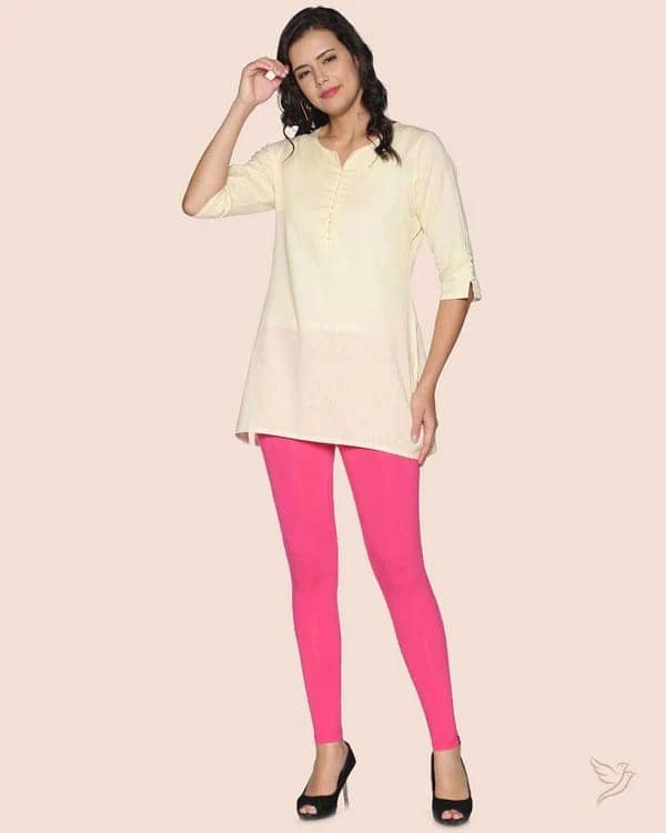 CHINTLES Women's High Waist Stretchy Cotton Leggings - Hot Pink view 4
