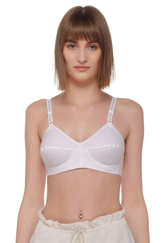 FASHION BONES Pure Cotton Full Coverage Push Up Non Padded Wire Free Daily Use Bra in Size A B C D DD for Women and Girls Combo Pack of 3 White view 3
