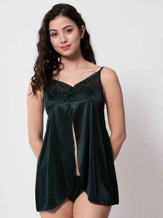 Plus Size Satin Green Honeymoon Babydoll Hot Night Dress 41Gb