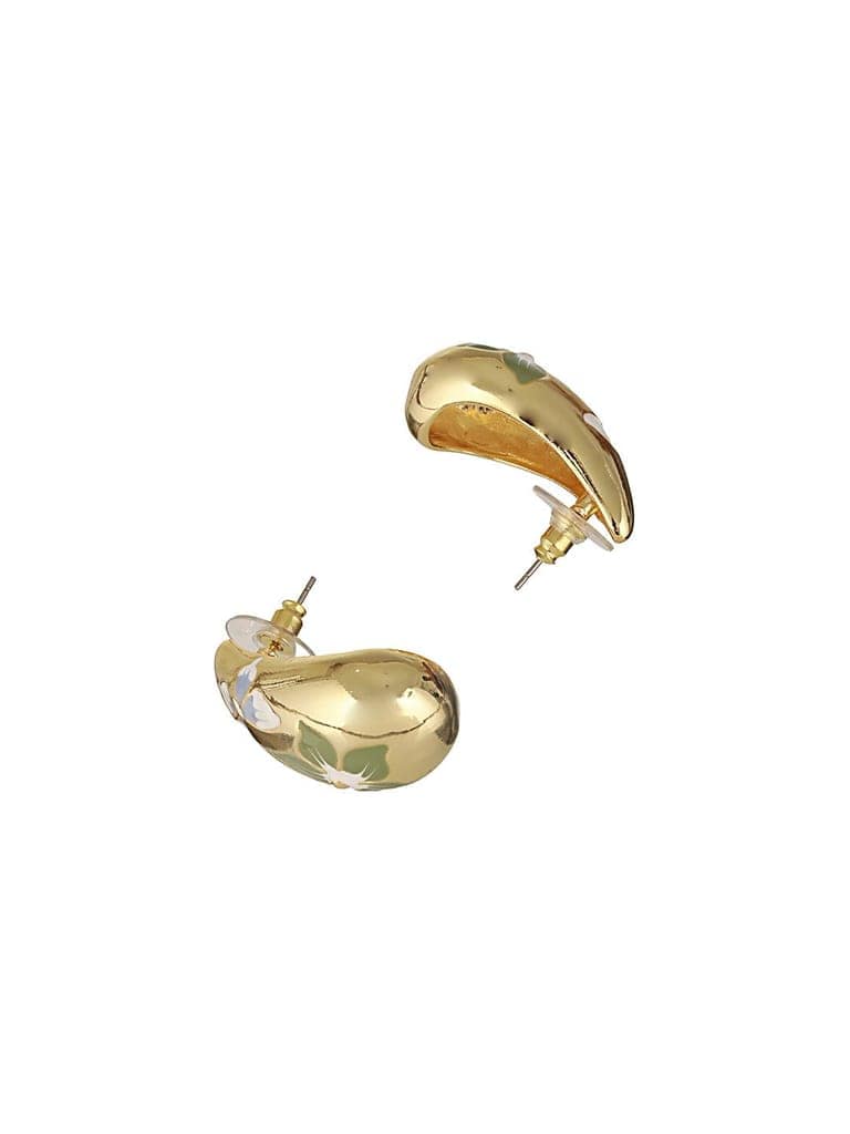Anti-Tarnish Gold Plated & Enamelled Floral Tear Shaped Studds Earrings view 5