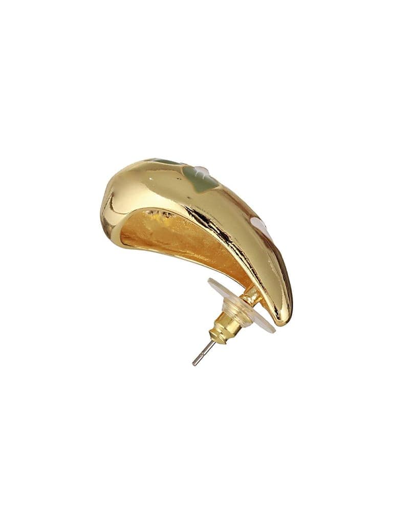 Anti-Tarnish Gold Plated & Enamelled Floral Tear Shaped Studds Earrings view 6