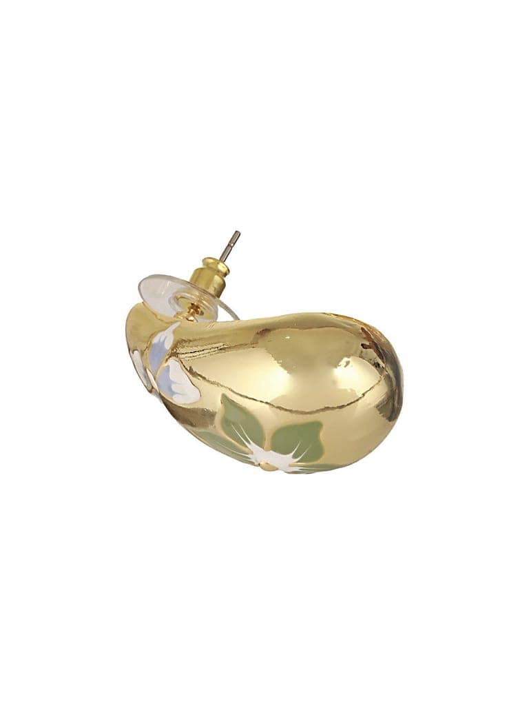 Anti-Tarnish Gold Plated & Enamelled Floral Tear Shaped Studds Earrings view 7