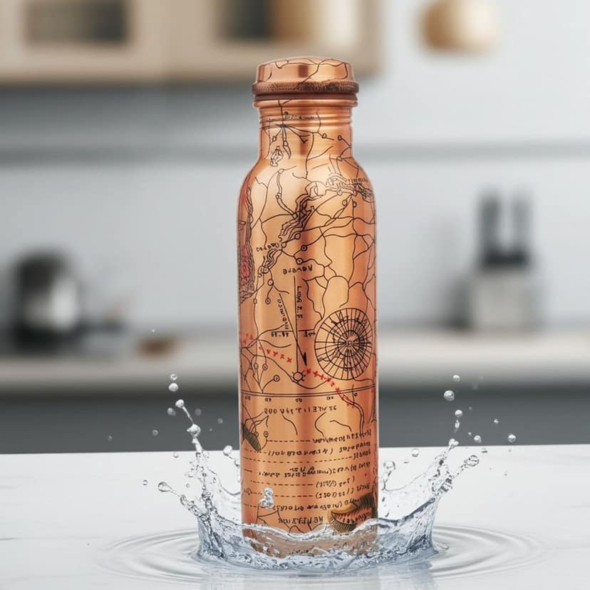 Copper Water Bottle Set with 2 Glasses | 900 ML Ayurvedic Gift Set , Height : 11 Inch (BCMAS143 D) view 2