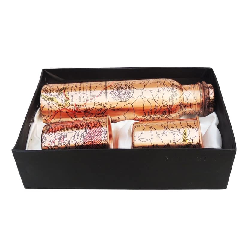 Copper Water Bottle Set with 2 Glasses | 900 ML Ayurvedic Gift Set , Height : 11 Inch (BCMAS143 D) view 4