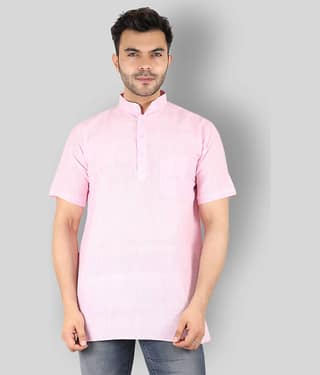 Latest Chikan Pink Cotton Kurta Single