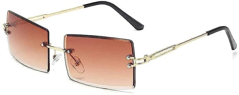 Eyenaks Retro Vintage Narrow Rectangular Abstract Unisex Sunglasses UV400 Protected Pack of 1 (Light Brown) view 4