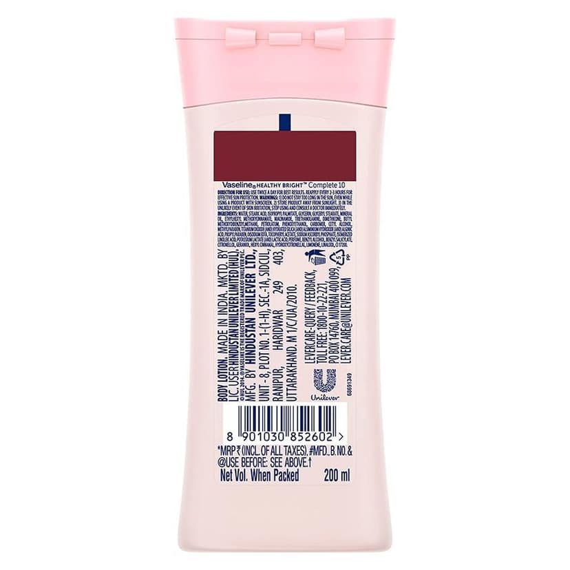 Vaseline Healthy Bright Complete 10 Body Lotion, Anti- Ageing Lotion With Vitamin B3, Aha, Pro-Retinol, 200 Ml view 2