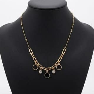 Paperclip Chain Black Stone Charm Necklace | Gold-Tone Anti-Tarnish Imitation Jewellery