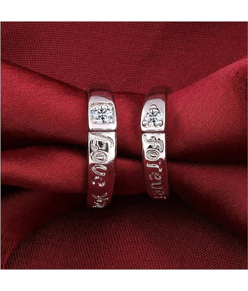 Silverplated Elegant LOVE Solitaire His and Her Adjustable proposal Diamond couple ring For Men And Women Jewellery view 2
