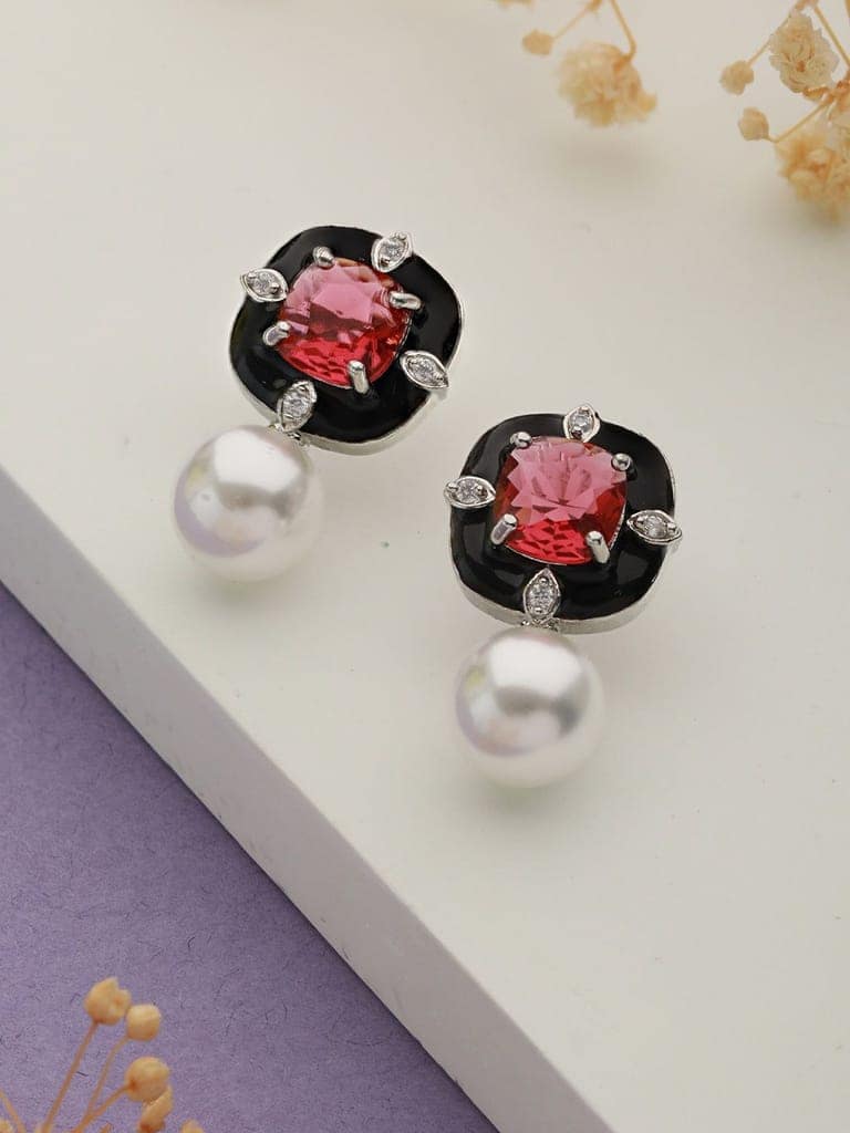 Red AD & Pearl Beaded Minimal Statement Studds Earring view 3
