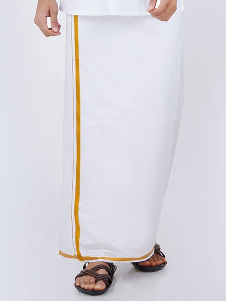 Mens Cotton White Shirt Bit with 1/2" Gold Jari Dhoti Combo Utsav view 3