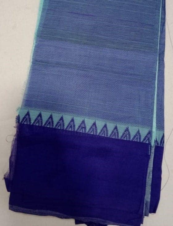 Blue and Purple Plain Saree With Blouse Piece