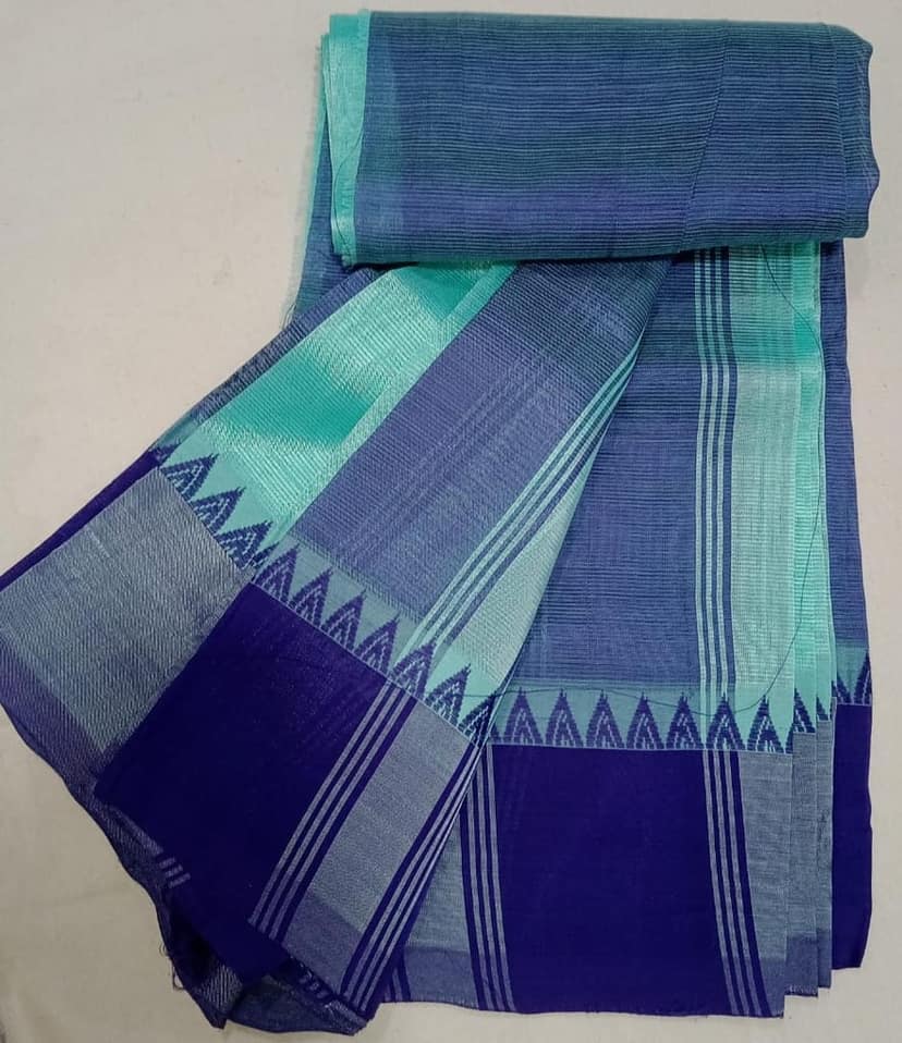 Blue and Purple Plain Saree With Blouse Piece view 3