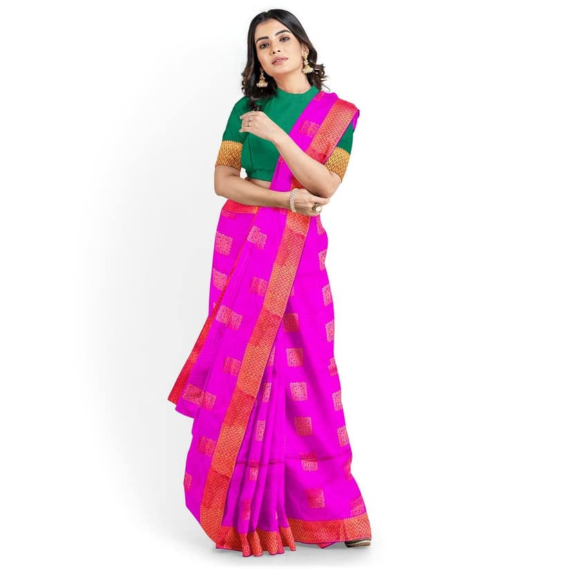 Pink and Green Pure soft Silk Saree With Blouse Piece view 2