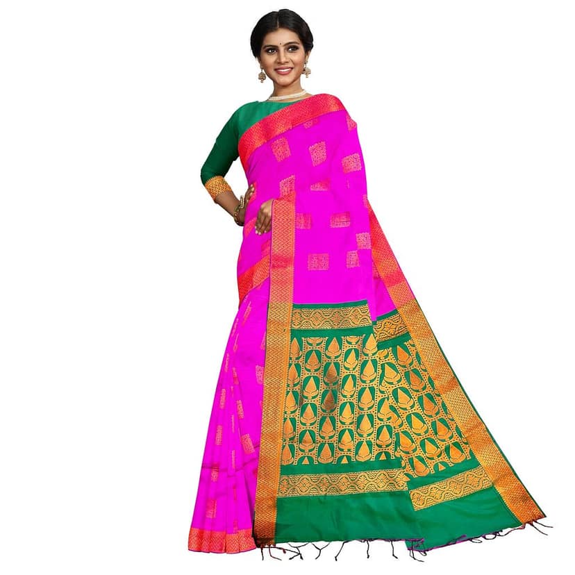 Pink and Green Pure soft Silk Saree With Blouse Piece view 6