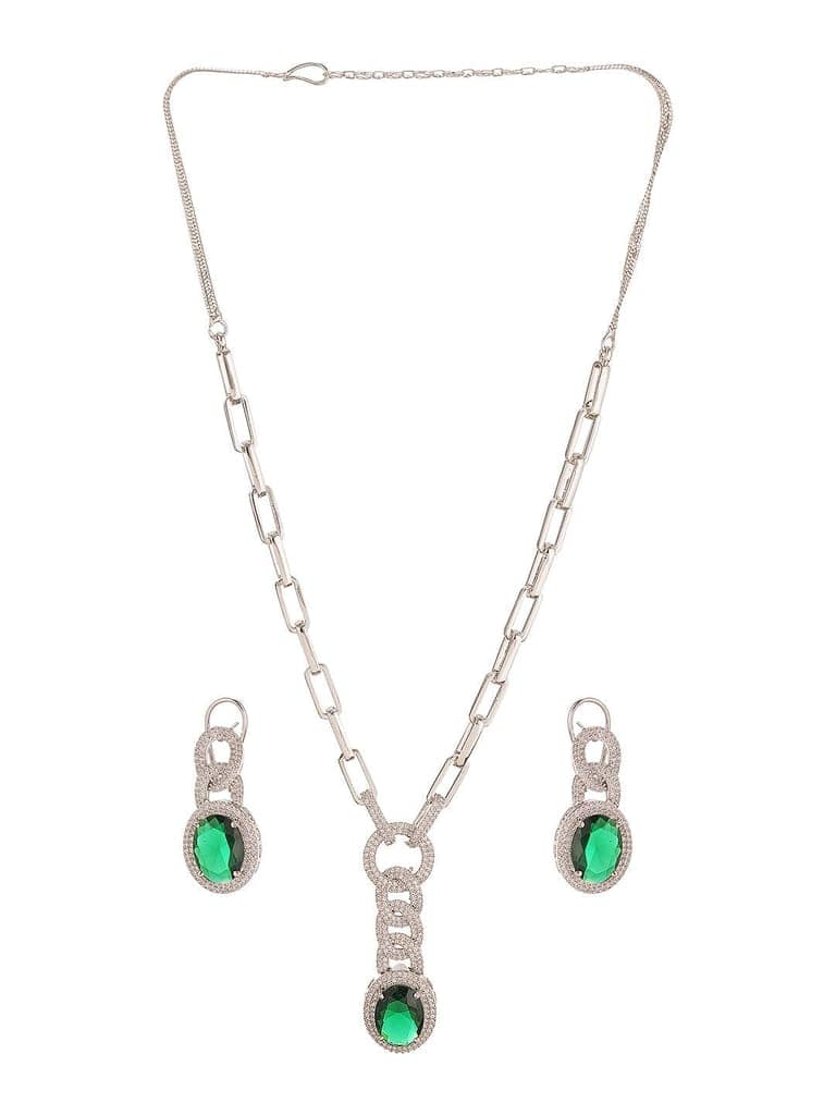 Silver Plated Emerald Green AD Studded Cocktail Link Jewellery Set view 5