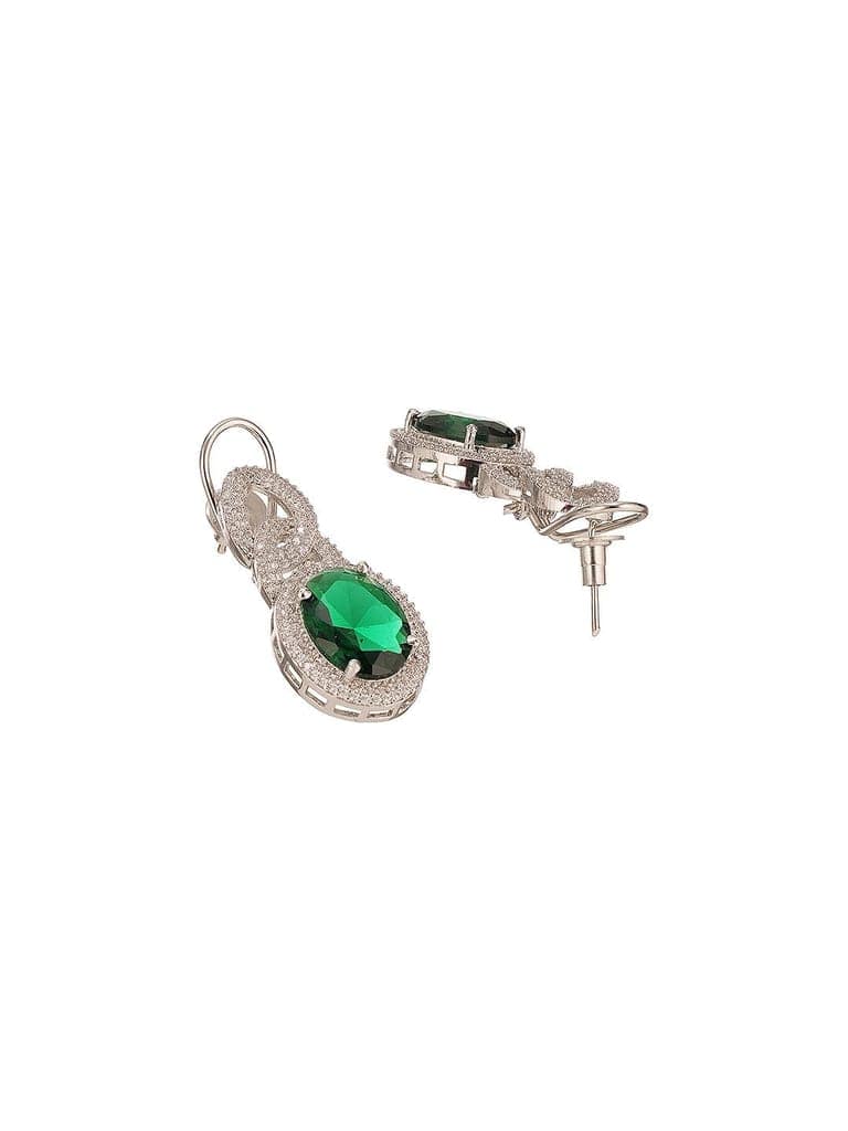 Silver Plated Emerald Green AD Studded Cocktail Link Jewellery Set view 6