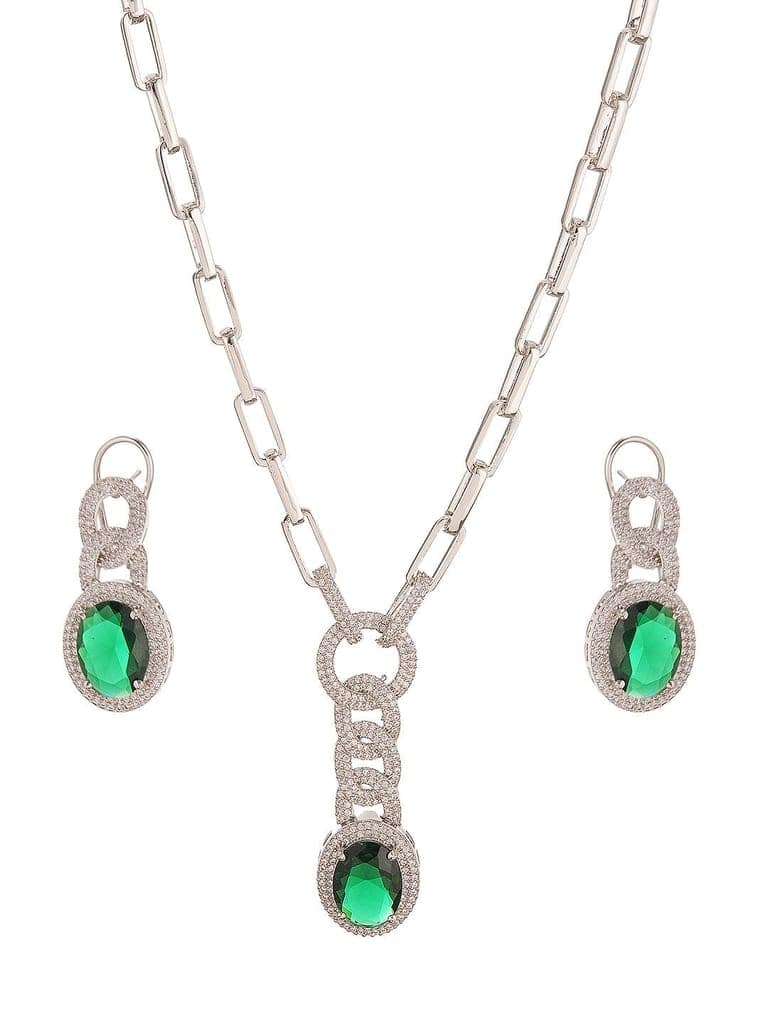 Silver Plated Emerald Green AD Studded Cocktail Link Jewellery Set view 8