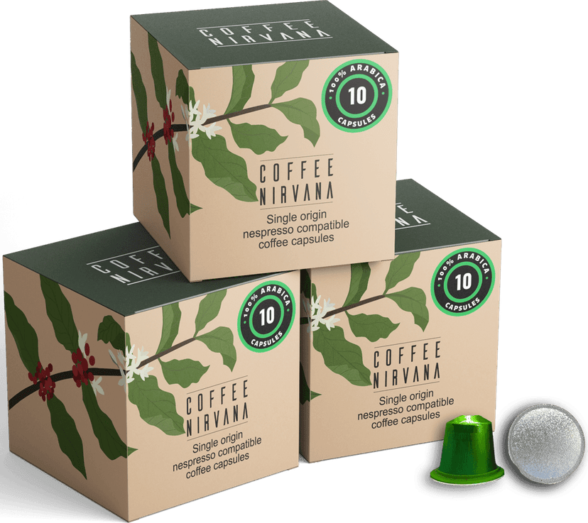 Coffee Nirvana, 100% Arabica, Box of 10, Nespresso Compatible Aluminum Capsules