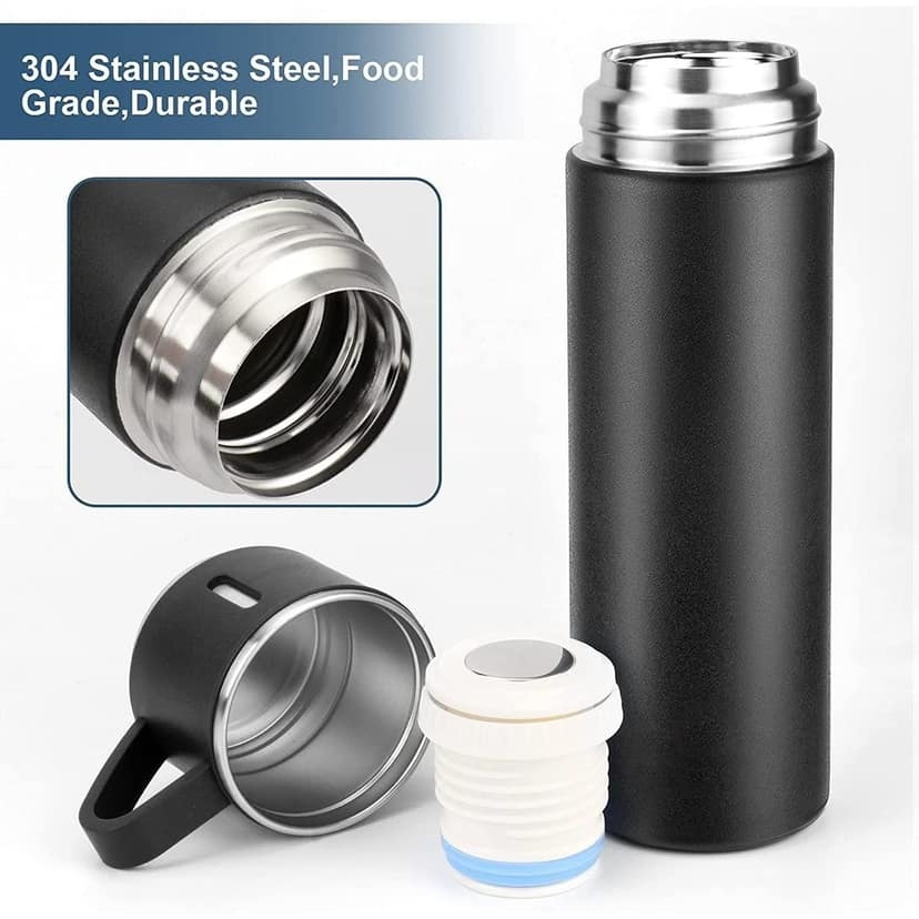 Double Wall Stainless Steel Thermo Vacuum Insulated Bottle Water Flask Gift Set with Two Cups Hot & Cold (Assorted Color) view 7