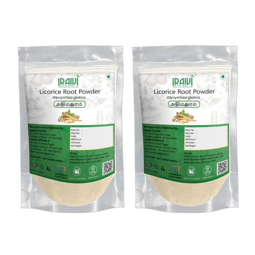 IRAIVI Premium Licorice Root Powder - 200g | Athimathuram | Mulethi | Yashtimadhukam| Irattimadhuram | Jethimad | 100% Pure Yashtimadhu Supplement | Supports Digestive Comfort & Wellness