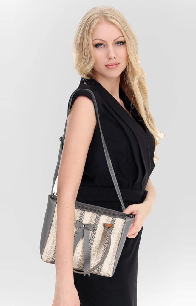 Grey Glamorous Faux Leather Handbag For Women And Girls HB24 view 6