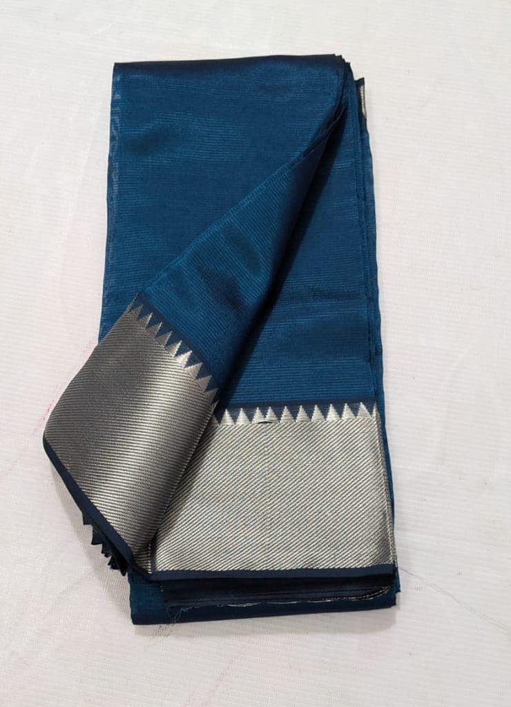 Soft And Silky Blue Saree With Silver Zari Border