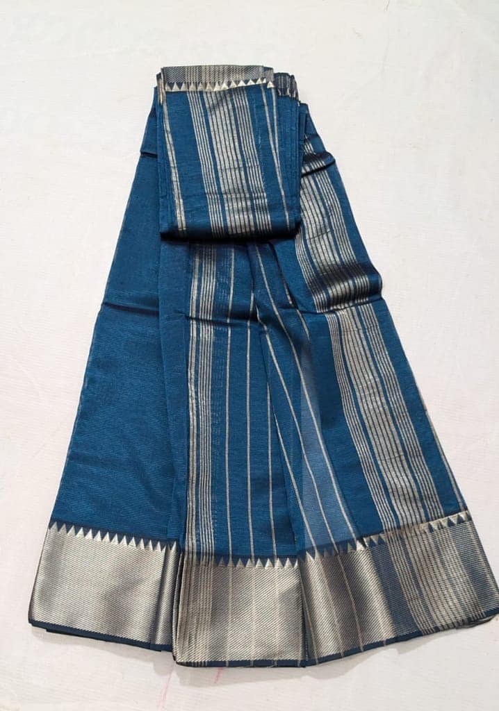Soft And Silky Blue Saree With Silver Zari Border view 2
