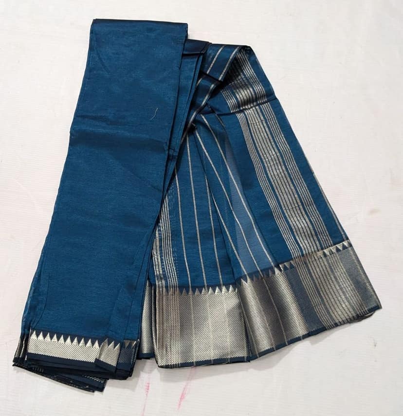 Soft And Silky Blue Saree With Silver Zari Border view 3