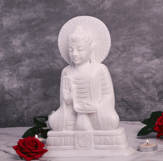 KIKI DECOR ™ White Marble Buddha Statue for Home and Office Front (9 inch) view 2