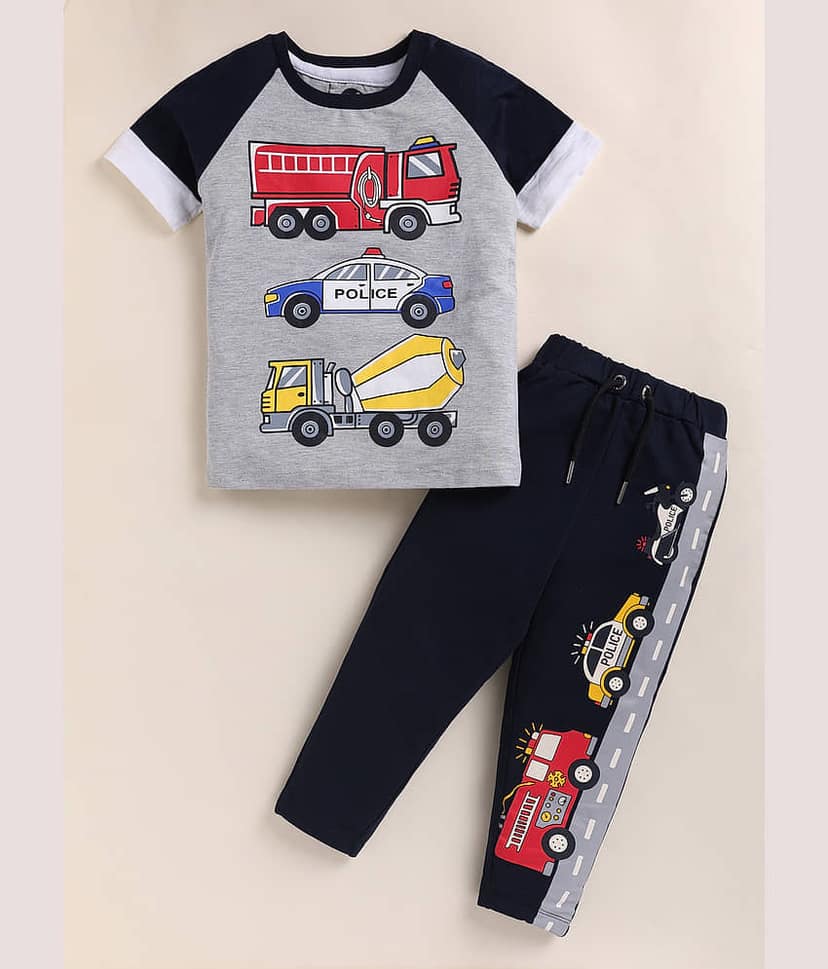 Lazy Shark Boys Cotton Blend T-Shirt & Pants Set ( Grey , Pack of 1 ) view 2