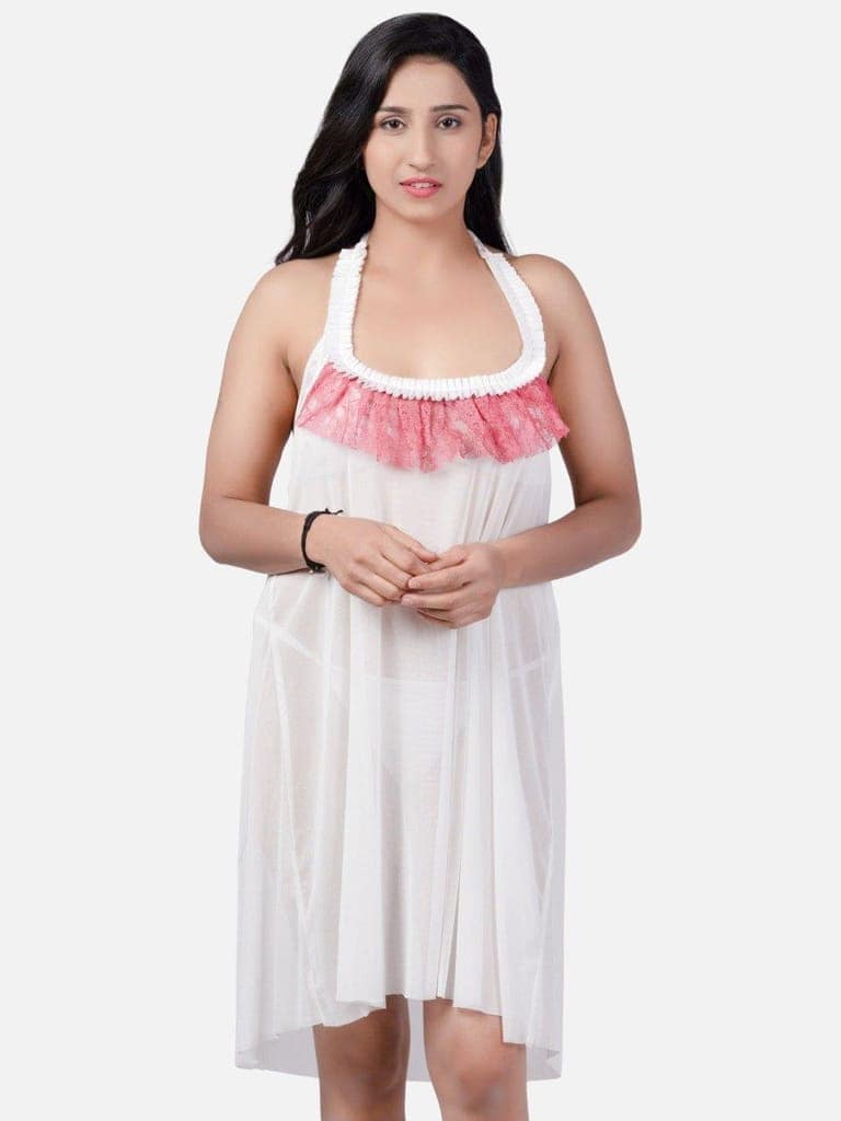 Sheer Net Hot White Babydoll Bikini Night Dress for Honeymoon K7RA